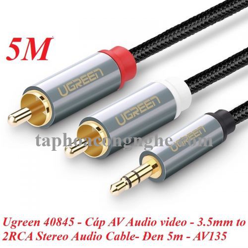 Ugreen 40845 5M màu Đen Cáp âm thanh 2 đầu Bông sen sang 3.5mm Dương đầu bọc nhôm mạ vàng AV135 30040845
